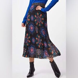 Desigual Navy Floral Pleated Midi Skirt